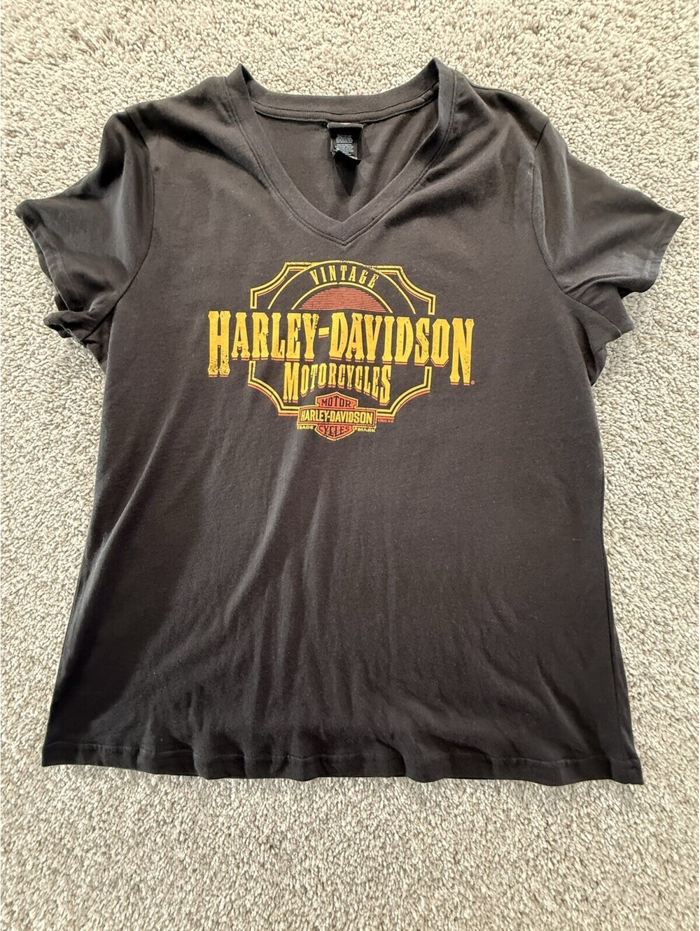 Harley Davidson Women’s T Shirt Size Large Orange Graphics